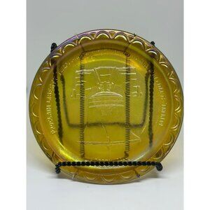 VTG Iridescent Amber Carnival Glass Plate Liberty Bell Philadelphia Commemorativ